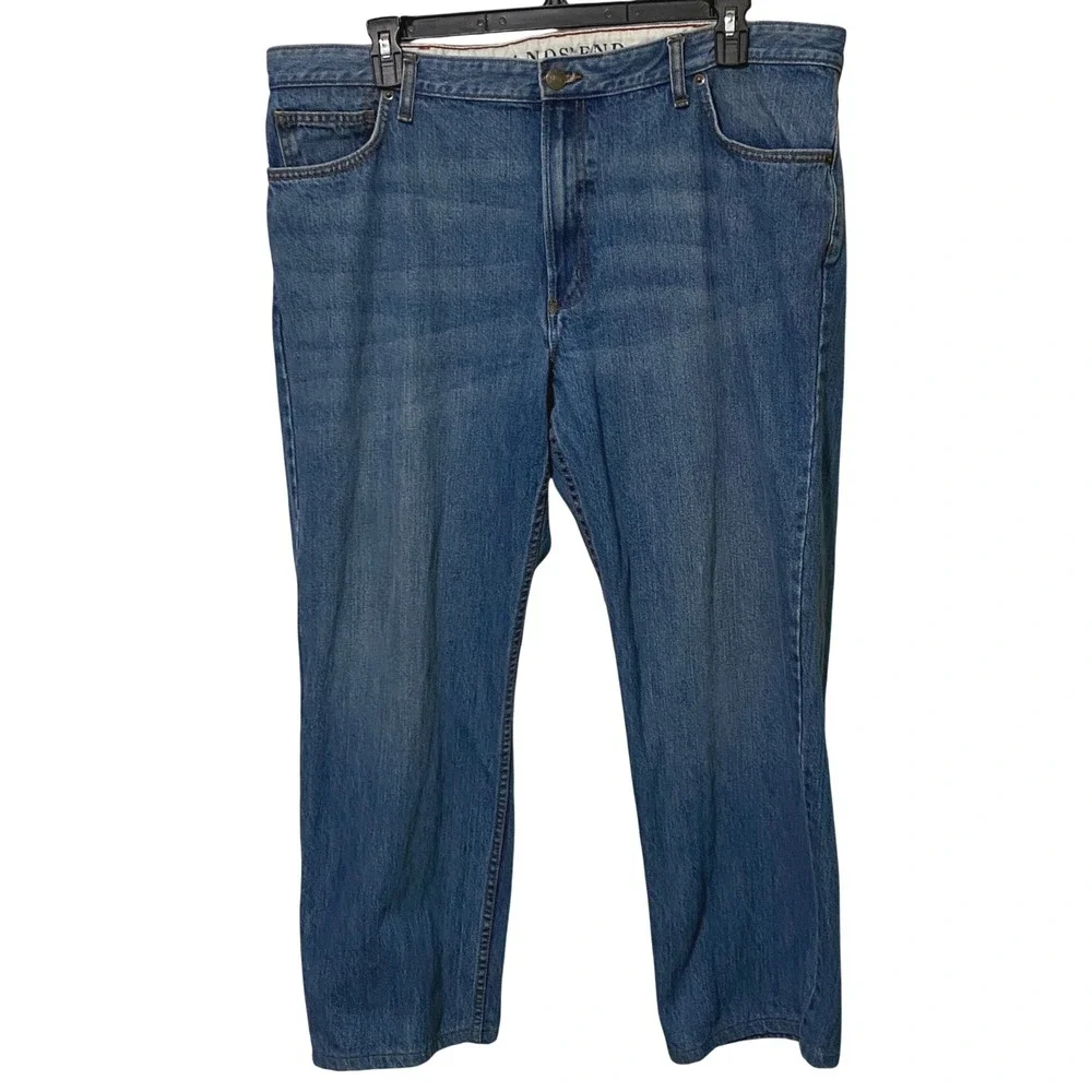 Lands‎ End Traditional Fit Mens Jeans 42 Whiskered Worn Faded Heritage Americana